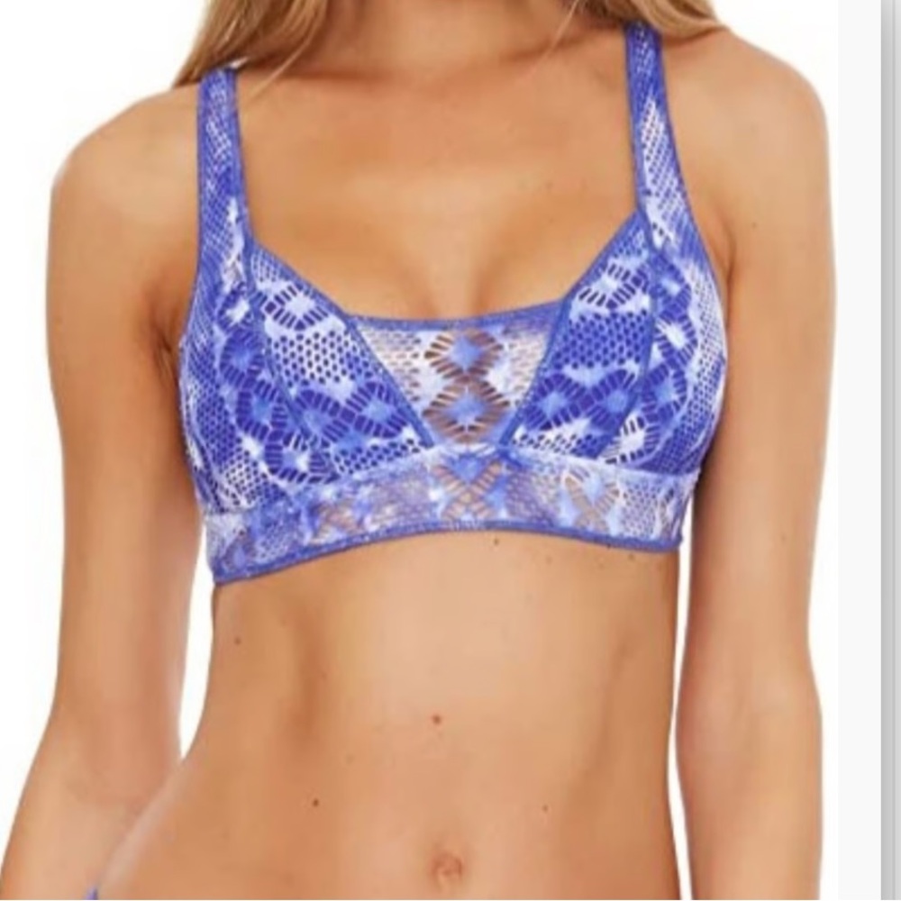 🆕 BECCA by Rebecca Virtue Blue Crochet Bralette Bikini Top Size D